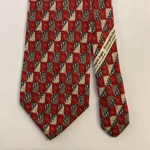 ERMENEGILDO ZEGNA One Size Red Cream Abstract Silk Tie